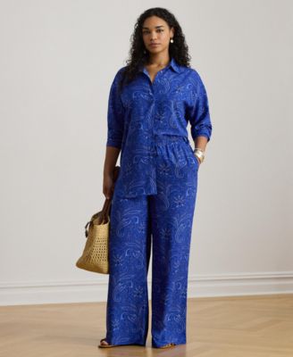 Plus Size Paisley Print Button-Down Shirt