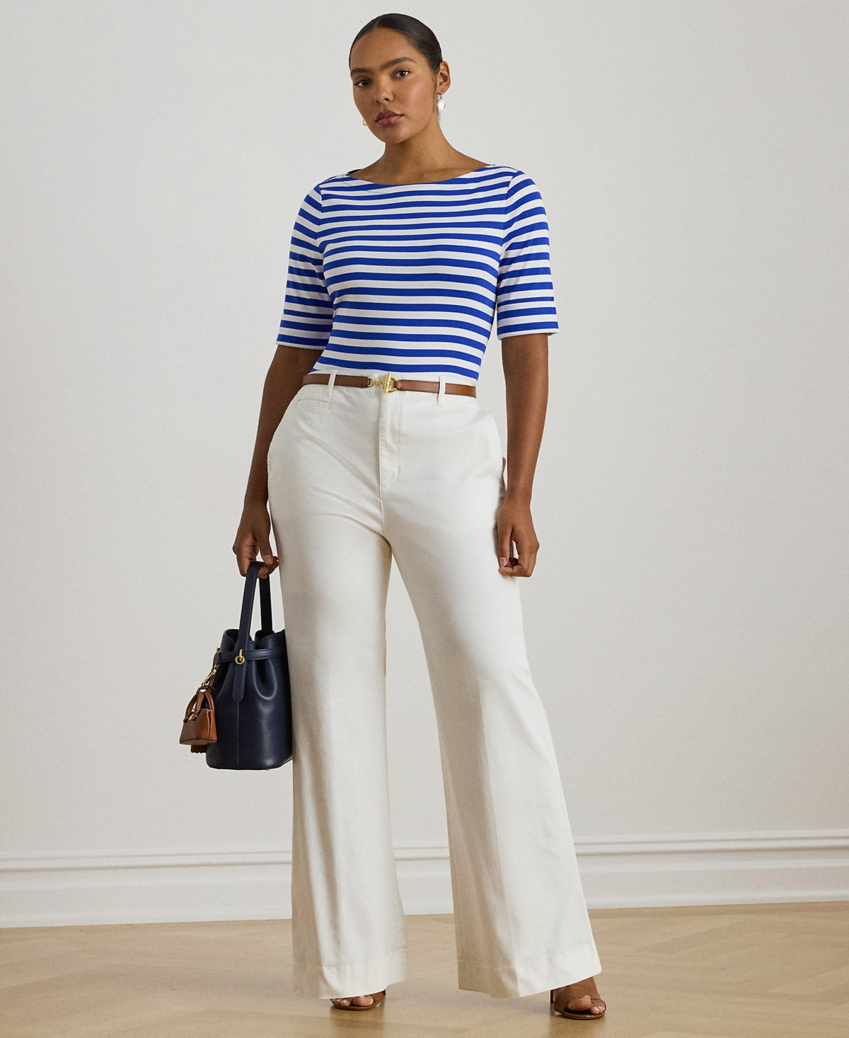 Lauren Ralph Plus Striped Boat Neck T-Shirt