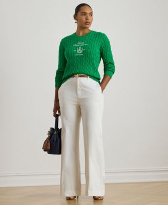 Plus Size Embroidered-Crest Long-Sleeve Sweater