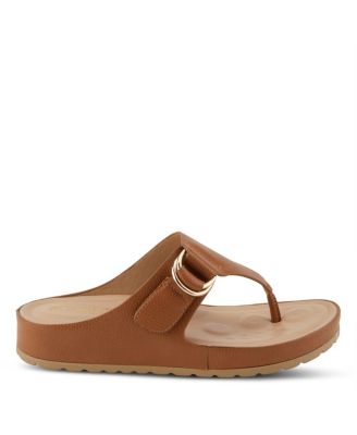 Women's ROZETA Toe Thong Sandals with Gold Buckle and Comfort Footbed