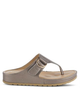 Rozeta Women's Leather Toe Thong Slide Sandal with Buckle