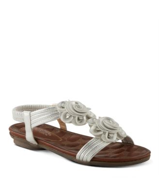 Women s Nectarine Floral T-Strap Sandal with Elastic Back and Quilted Footbed