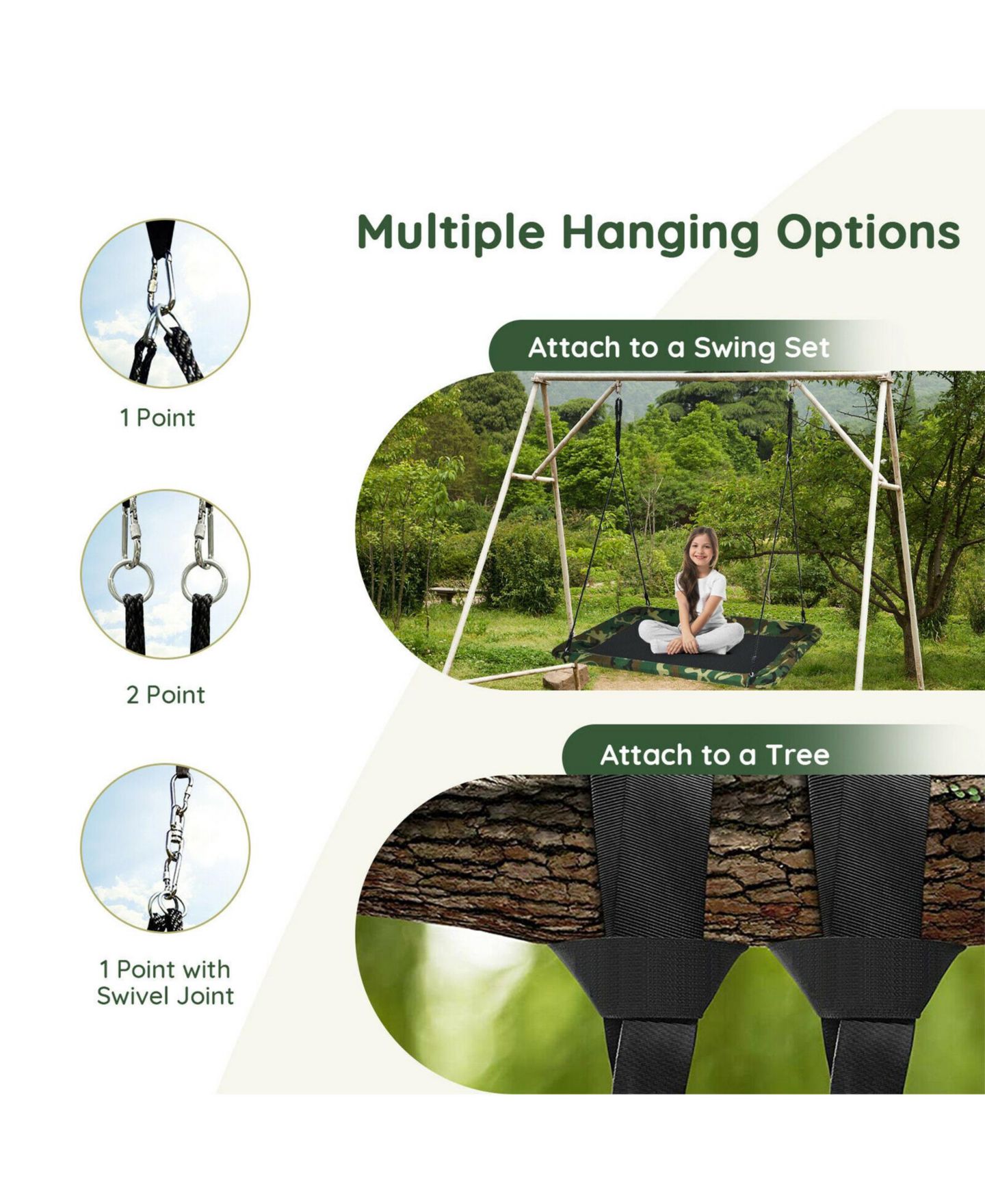 Детская игрушка SUGIFT 60-Inch Height-Adjustable Platform Tree Swing, 700 lbs, Ages 3+, цвет: Чёрный — фото 7