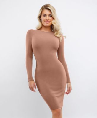 Women's Shapewear Modal Long Sleeve Crew Neck Slimming Midi Dress