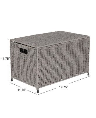 Small Woven Paper Rope Storage Chest with Hinged Lid and Integrated Handles, Grey