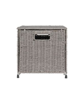 Small Woven Paper Rope Storage Chest with Hinged Lid and Integrated Handles, Grey