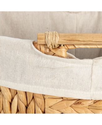 Handwoven Water Hyacinth Oval Hamper Set with Cotton Lining, Set of 2
