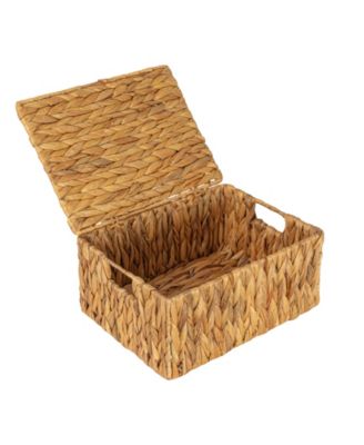 Rectangular Water Hyacinth Nesting Basket Set with Lid