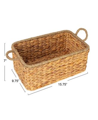 Rectangular Handwoven Water Hyacinth and Seagrass Basket with Handles