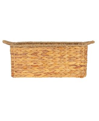 Rectangular Handwoven Water Hyacinth and Seagrass Basket with Handles
