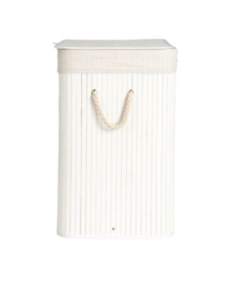 Bamboo Double Laundry Hamper with Rope Handles, 39-Gallons, White