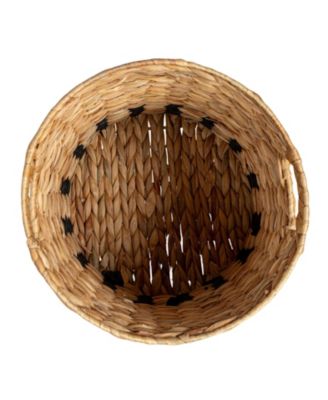 Natural Water Hyacinth and Paper Basket with Stripes