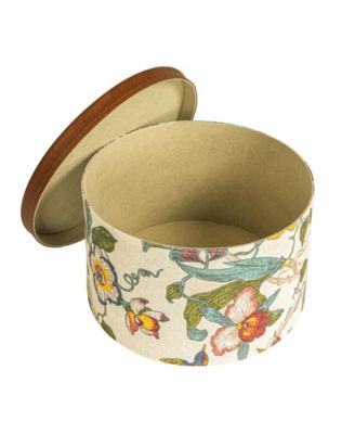 Floral Nestable Hat Boxes with Lids, Cream and Blue, Set of 3