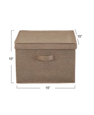 Square Storage Box With Lid, 15”x15”x10”, Latte