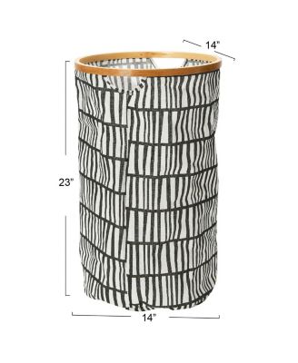 Rimmed Round Krush Container Hamper with Cutout Handles, Black and White