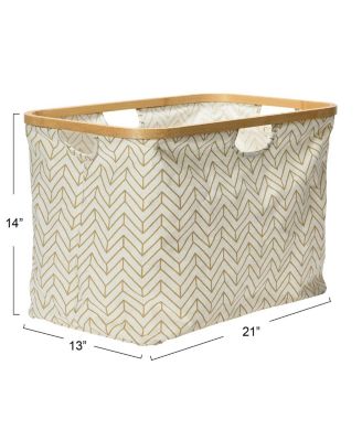 Bamboo Rimmed Krush Container Basket with Cut Out Handles, Tan Chevron