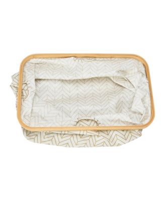 Bamboo Rimmed Krush Container Basket with Cut Out Handles, Tan Chevron