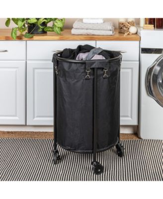 Round Laundry Hamper, Black Polyester Bag