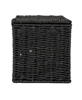 Small Handwoven Paper Rope Wicker Basket with Lid, Grey