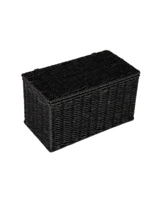 Small Handwoven Paper Rope Wicker Basket with Lid, Grey