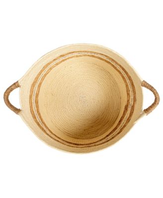 Handwoven Corded Paper and Cattail Striped Baskets with Handles, Set of 3