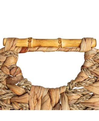 Water Hyacinth Seagrass Scoop Basket with Bamboo Handle, Natural