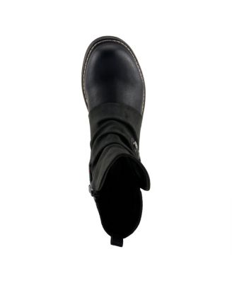 Women’s GOSSIFLEUR Floral Moto-Inspired Boots with Stud Accents and faux fur Lining