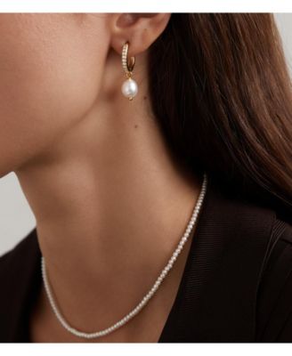 2-Pc. Set Handcrafted Dainty Freshwater Pearl Necklace and Earrings in Gold-Plated Finish