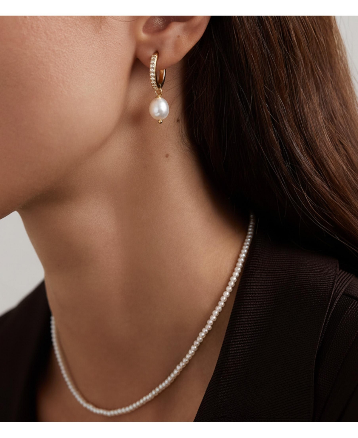 Joey Baby 2-Pc. Set Handcrafted Dainty Freshwater Pearl Necklace and Earrings in Gold-Plated Finish