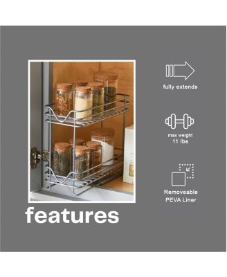 Glidez Steel Pull-Out Storage Organizer with Plastic Liners, 2 -Tier Design, Brushed Silver