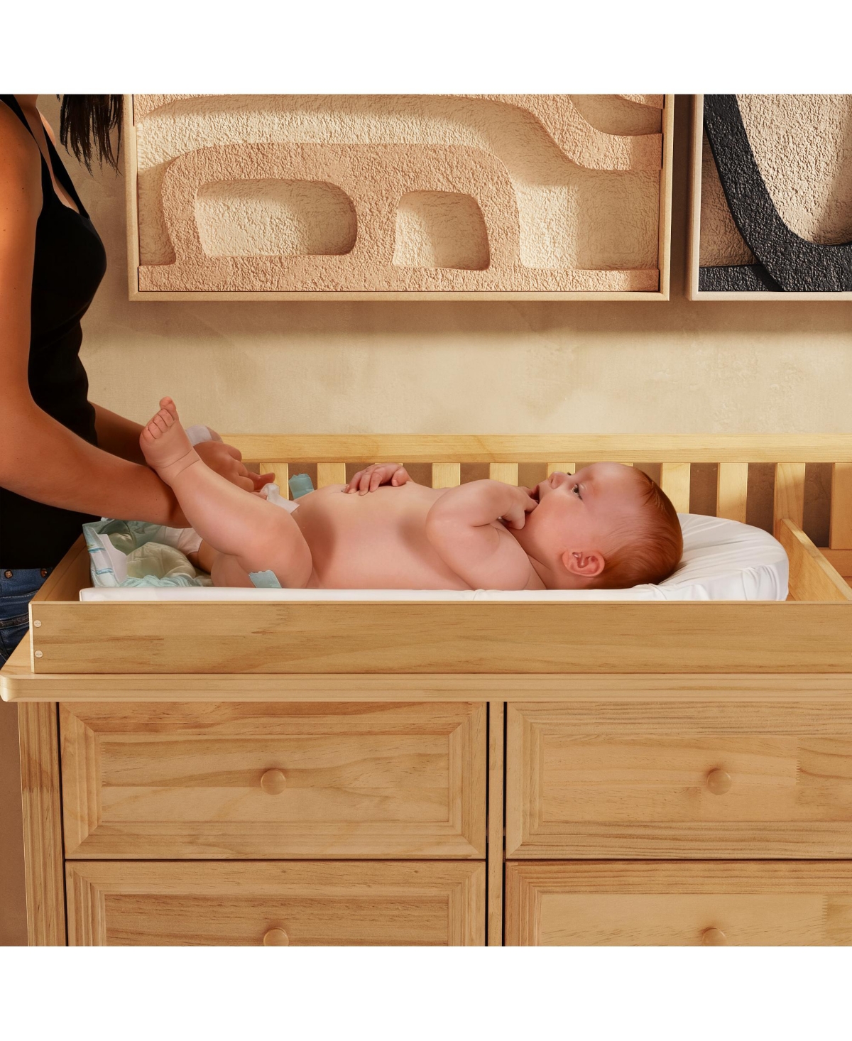 Homsee Solid Wood Changing Table with 12 Drawers and Guardrails, Chest of Drawers