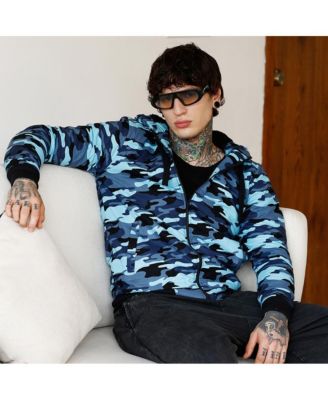 Men's Navy Blue Camouflage Fleece-Lined Jacket