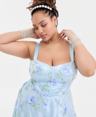 Trendy Plus Size Floral Print Applique Gown