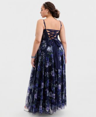 Trendy Plus Size Sequined Floral Ball Gown