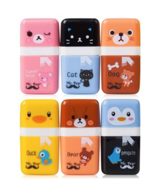 Erasers - 6 Pack of Pencil Erasers with Cover and Roller for