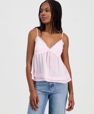 Juniors' Lace-Trim Babydoll Top
