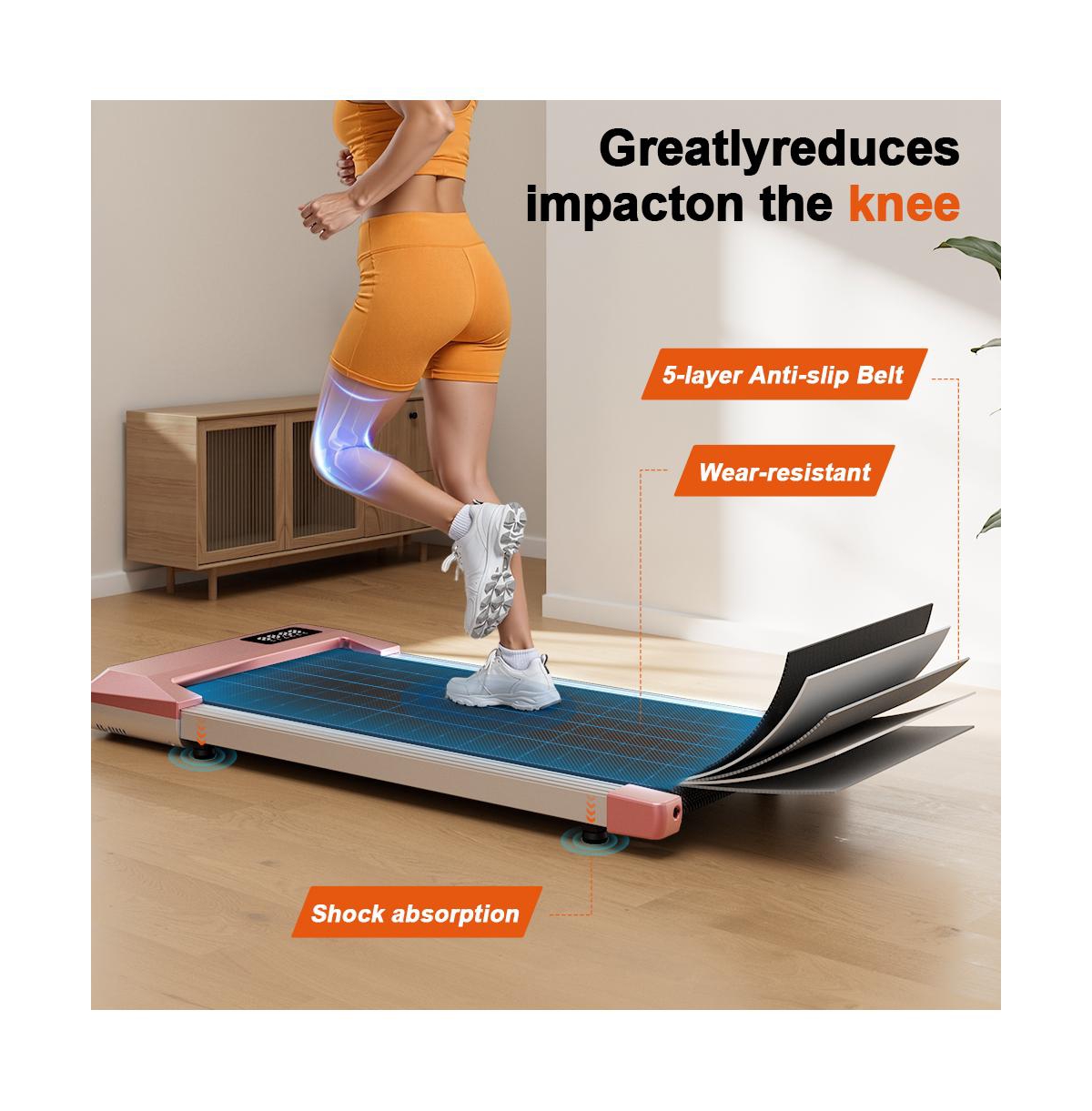 Deerrun Treadmills 15.3539.37 Inch Belt Gold Color,3 in 1 350lbs Capacity Under Desk Walk Pad, 0.6-3.8 Mph with PitPat App