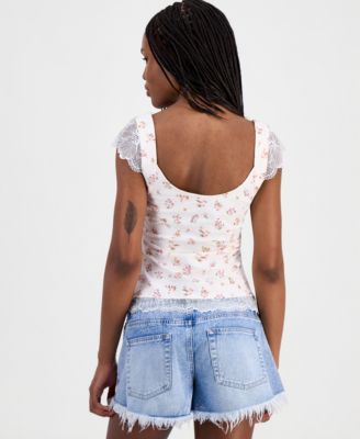 Juniors' Lace Cap-Sleeve Top