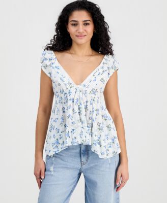Juniors' Cotton High-Low Peasant Top