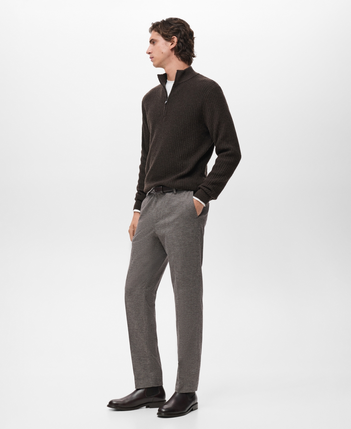 Mango Men's Micro-Houndstooth Flannel Pants