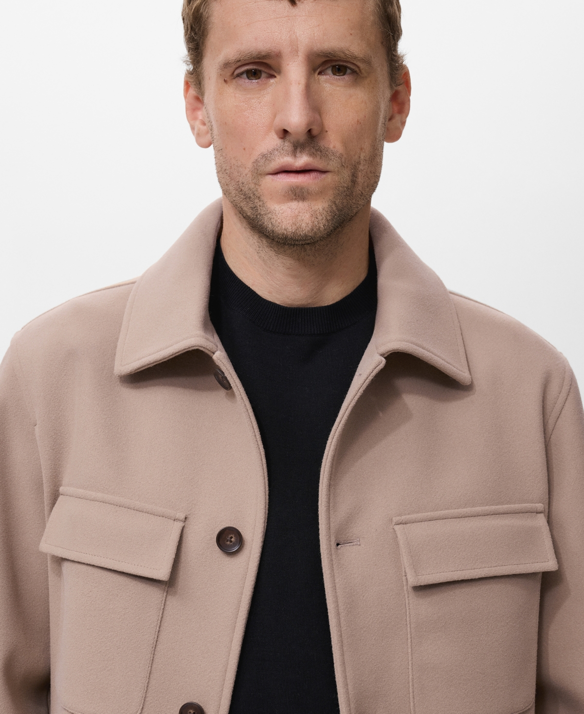 Mango Men's Lapel Pockets Wool Effect Jacket