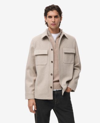 MANGO - Men's Lapel Pockets Wool Effect Jacket