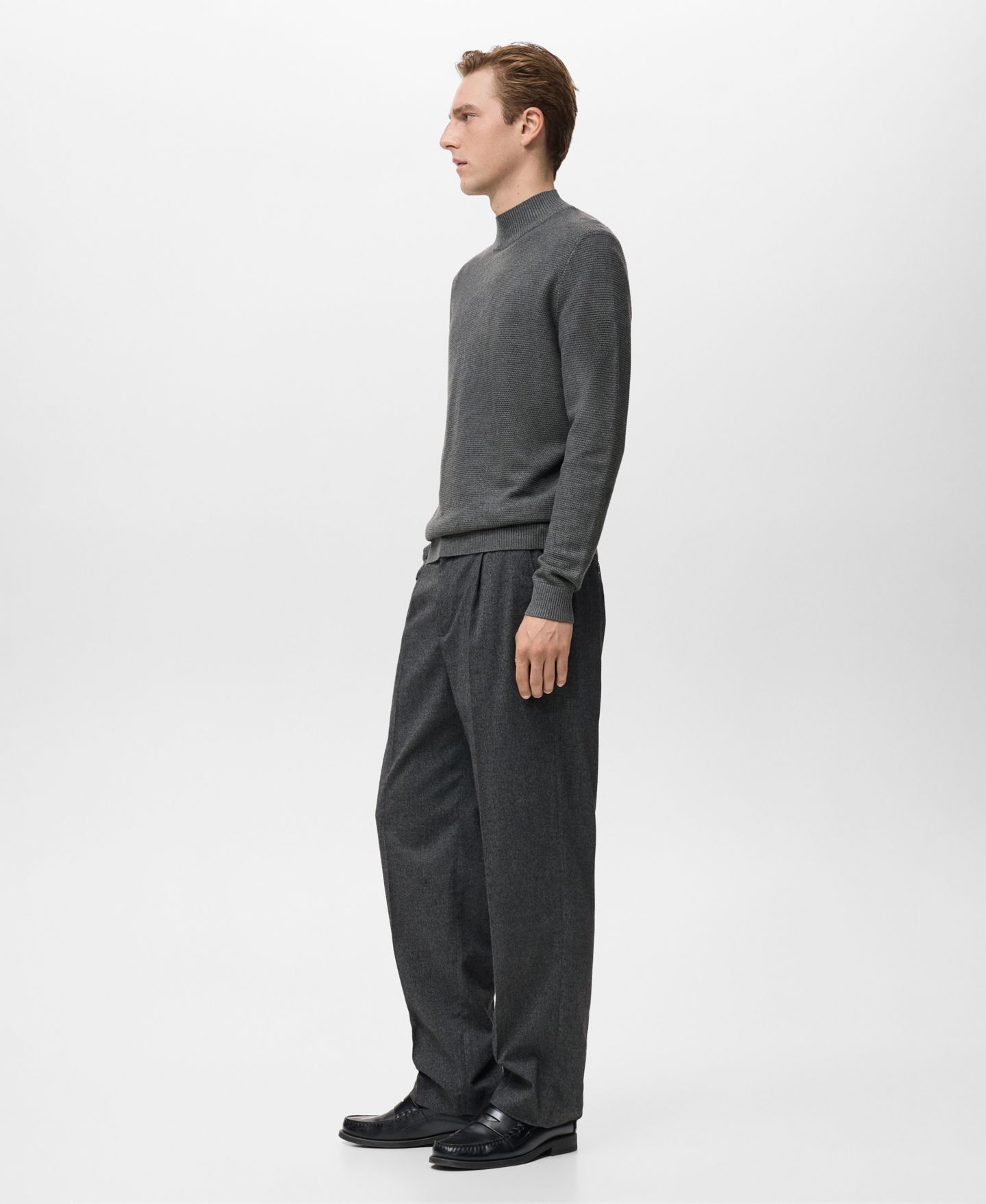 Мужской свитер MANGO Structured Perkins-Neck, цвет: Тёмный меланжевый серый — фото 5