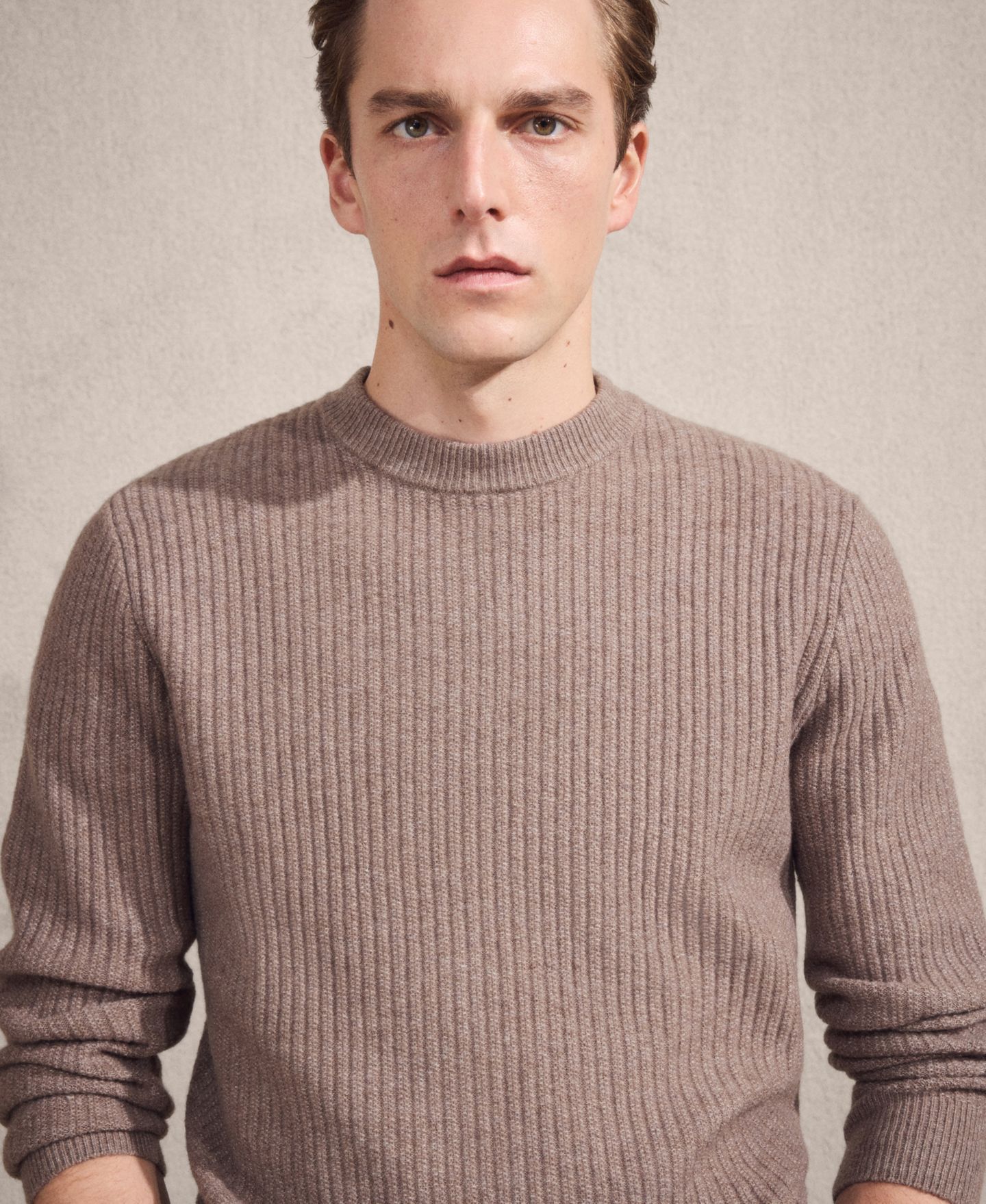 Мужской свитер MANGO Knitted Ribbed, цвет: Средний коричневый — фото 6
