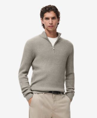 Men's Zip Neck Ribbed Sweater