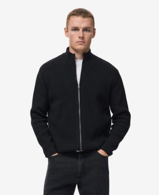 MANGO - Men's Ribbed-Knit Zipper Cardigan