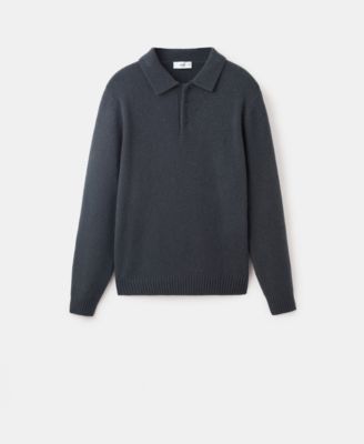 Men's Knitted Wool Blend Polo Sweater