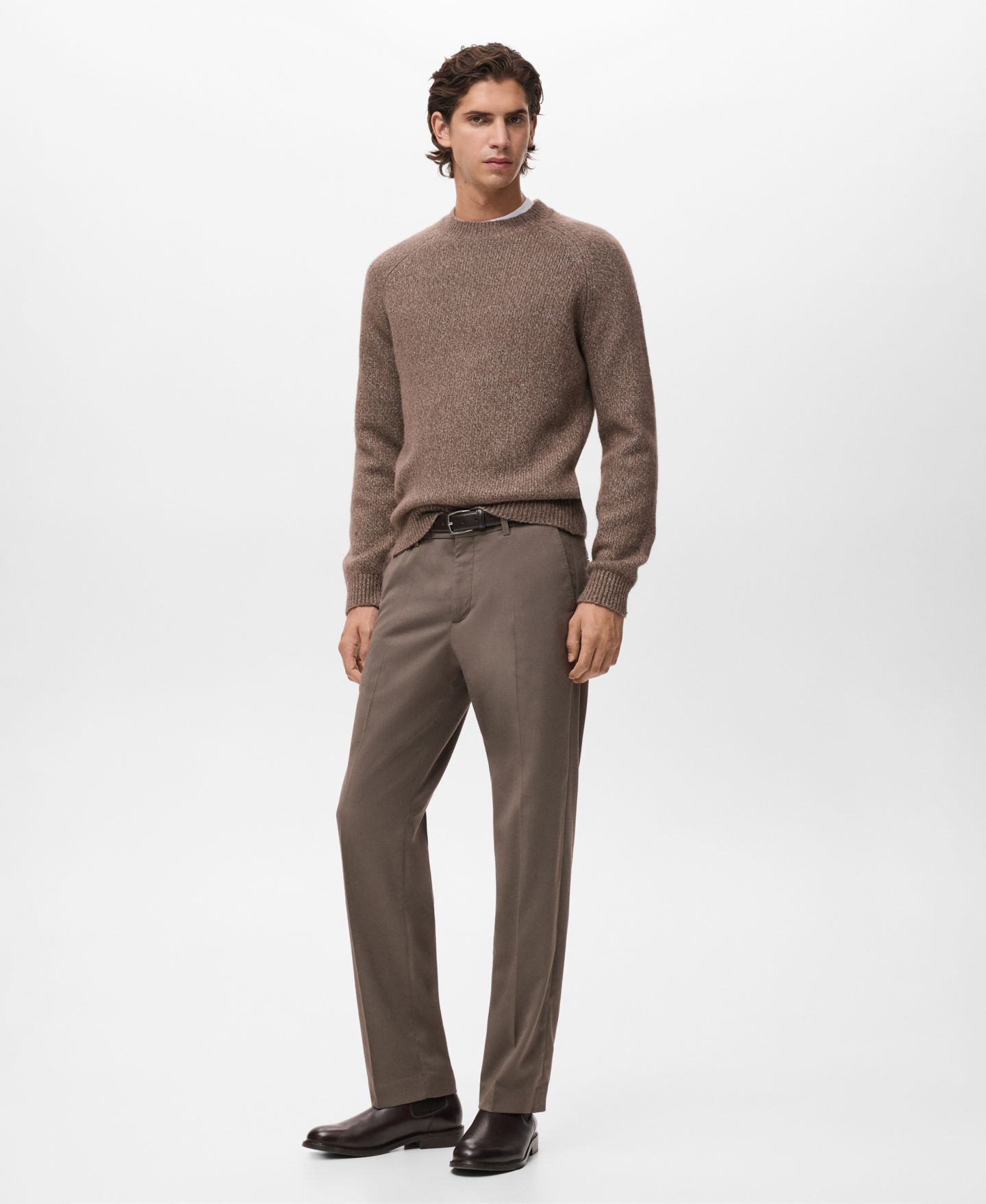 Мужской свитер MANGO Fine-Knit Wool-Blend, цвет: Средний коричневый — фото 6