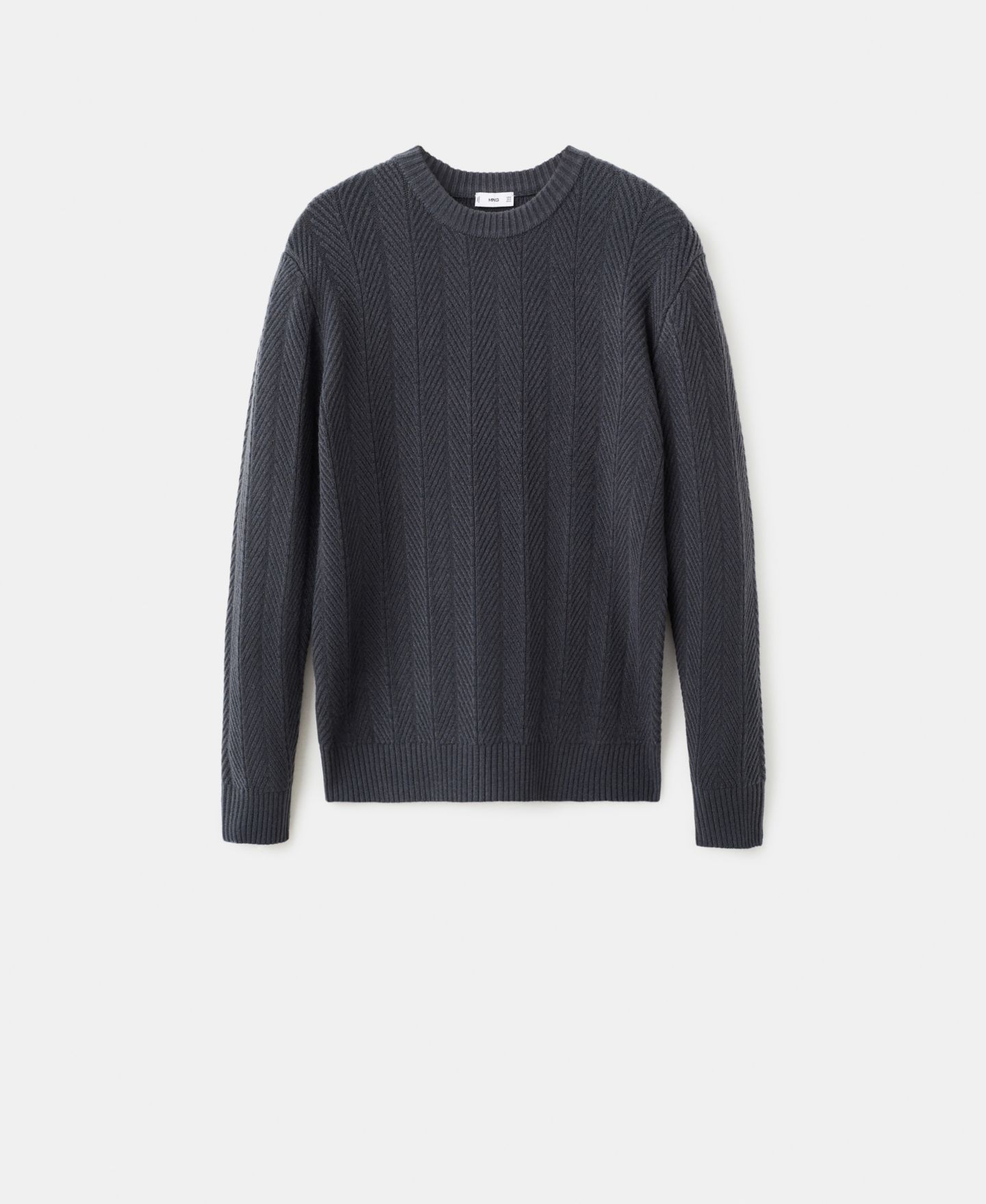 Мужской свитер MANGO Herringbone Structured, цвет: Индиго синий — фото 8