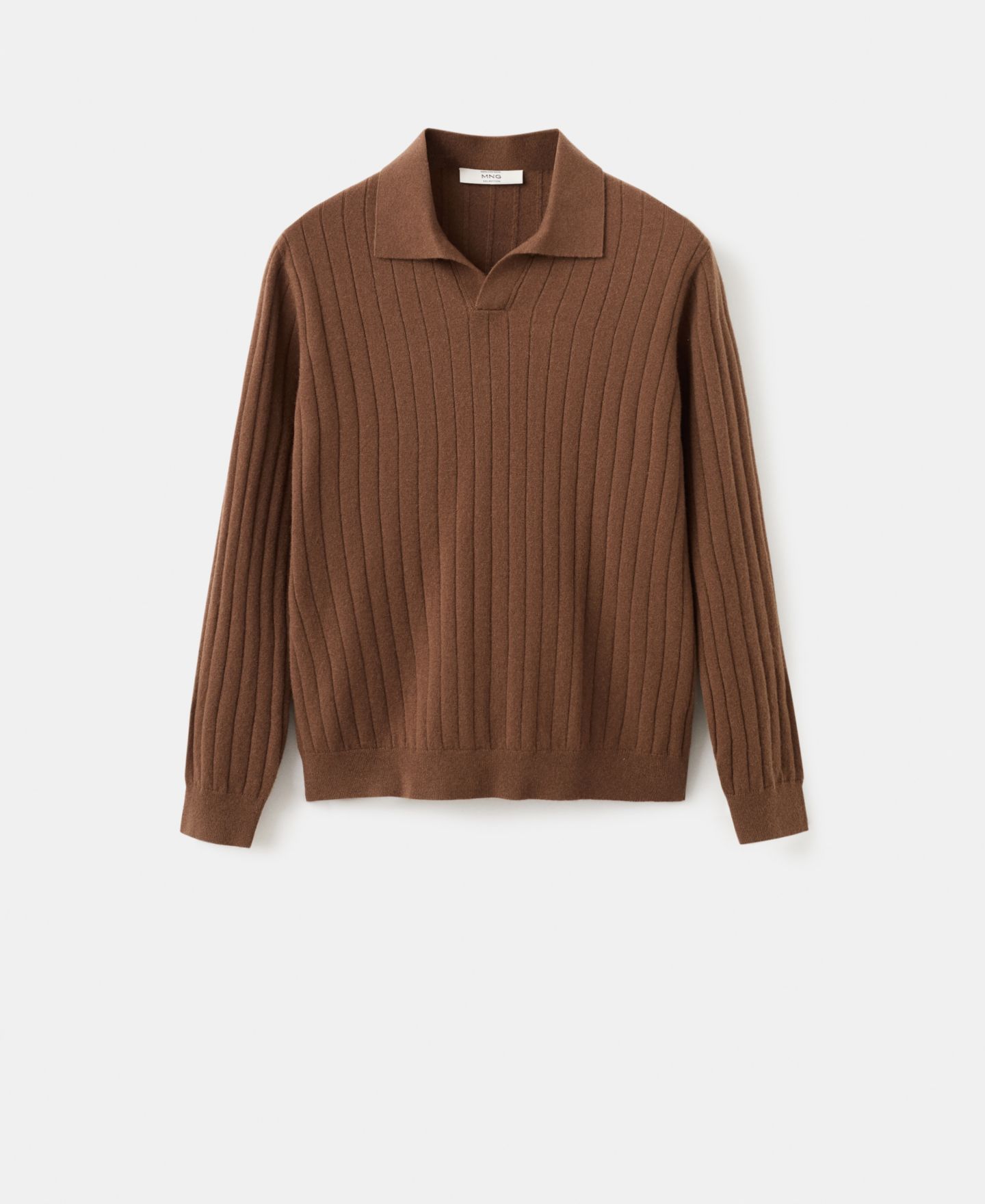 Мужской свитер MANGO Cashmere Polo Sweater, цвет: Коричневый — фото 7